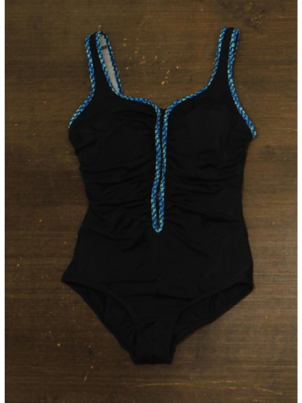 Shape Solver Shirred Zipper Tank One Piece Swimsuit 80005019 Black / Blue 12